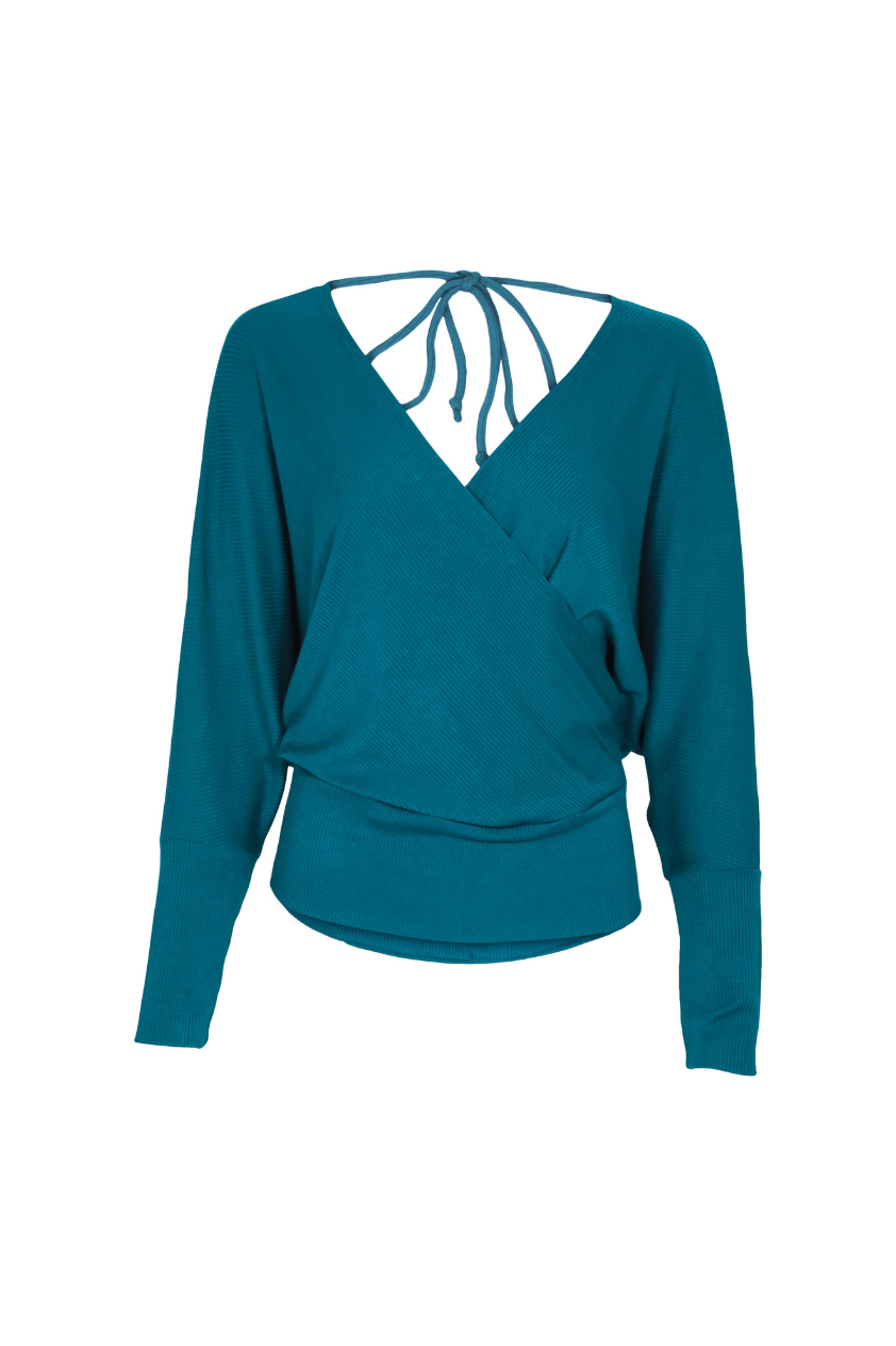 Annie Blue Dolman Long Sleeves Wrap Knit Top with TENCEL™ Modal fibers