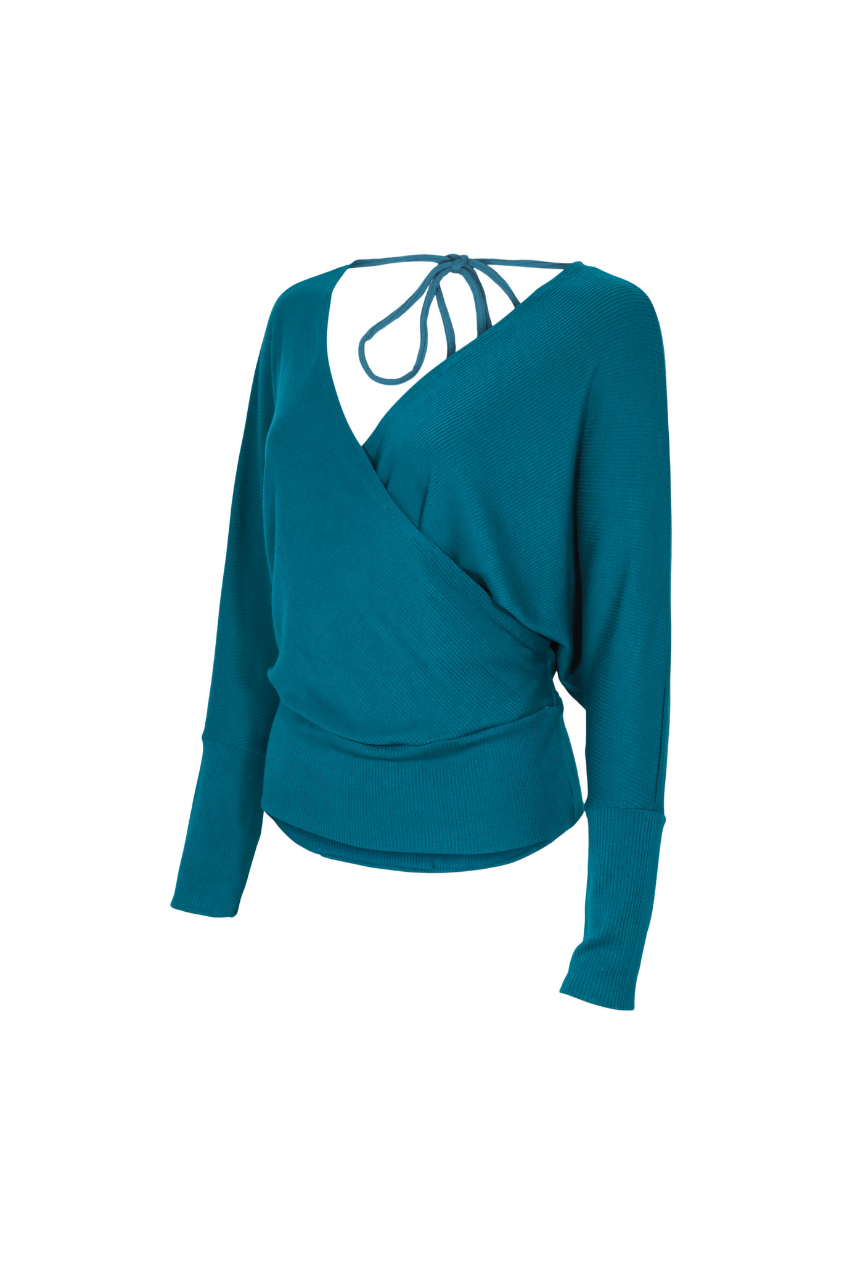 Annie Blue Dolman Long Sleeves Wrap Knit Top with TENCEL™ Modal fibers