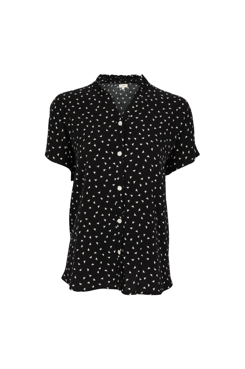 Sofia Black &amp; White Triangle Ruffle Collar Short Sleeve Shirt