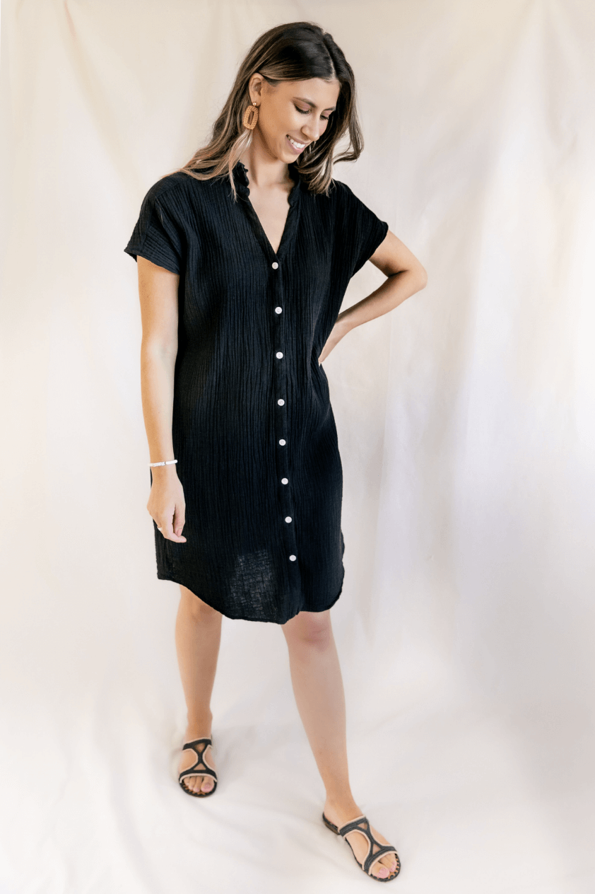 Choix Cotton Gauze Black Shirt Dress Nursing Friendly