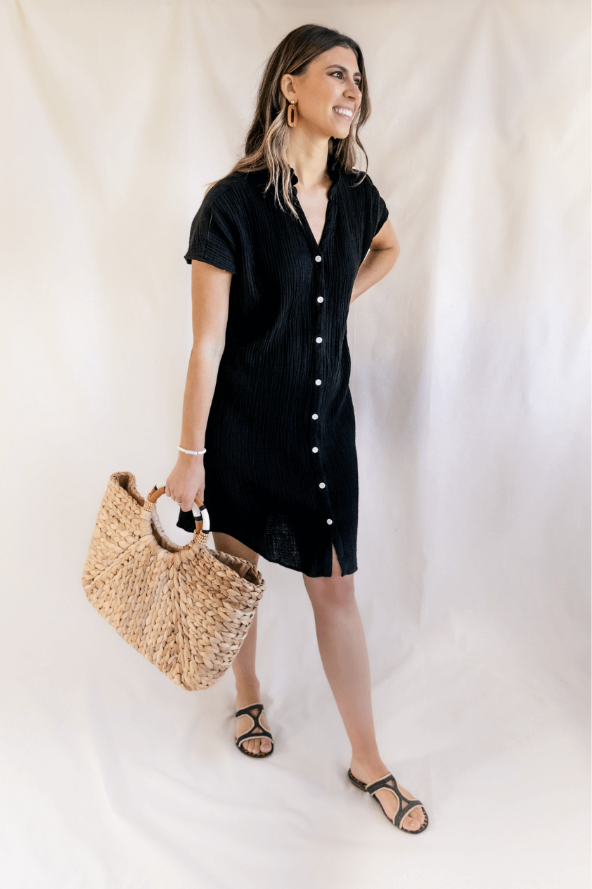 Choix Cotton Gauze Black Shirt Dress Nursing Friendly